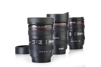 Camera Lens Shaped Coffee Mug Flask With Lid - Justgrabit Inc.