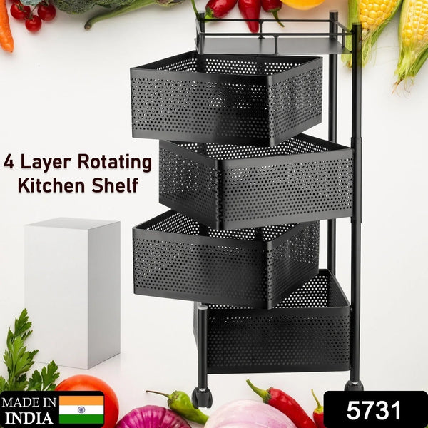 Metal High Quality Kitchen Trolley Kitchen Organizer Items and Kitchen Accessories Items for Kitchen Rack Square Design for Fruits & Vegetable Onion Storage Kitchen Trolley with Wheels (4 Layer) - justgrabit.in | Just Grab It