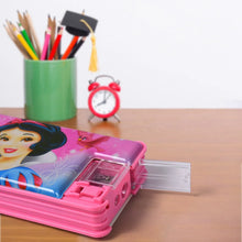 Plastic Multipurpose Compass Box – Double Deck Pencil Case with 2 Compartments & Cartoon Organizer (1 Pc, Mix Design) - Justgrabit Inc.