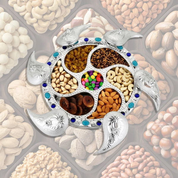 Multipurpose 7 Compartment Dry Fruit Serving Rotating Tray ,Chocolate, Snacks Storage Box, Masala Box - Justgrabit Inc.