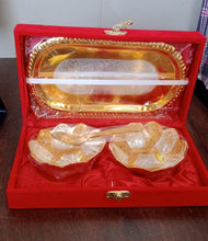 5in1 Gold Silver Plated 2 Bowl 2 Spoon Tray Set Brass with Red Velvet Gift Box Serving Dry Fruits Desserts Gift - Justgrabit Inc.
