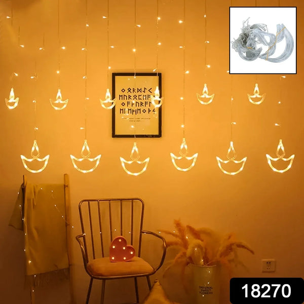 12 Diya Curtain String Lights, Window Curtain Lights with 8 Flashing Modes Decoration Light (White Color) - justgrabit.in | Just Grab It