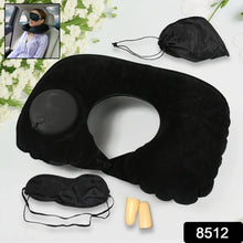 8512 3 in 1 Comfortable Travel Sleeping Kit, Neck Pillow, Eye Mask & Ear Plug Set Inflatable Plane Sleeping Pillow Head Neck Support Pillows for Travel Airplane Office, Black - Justgrabit Inc.