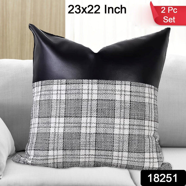 Pillow Covers Cushion Cases Soft Leather and Cotton (23 × 22 Inch / 1 Pair / 2 Pc) - justgrabit.in | Just Grab It