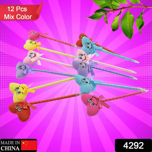 Cute Cartoon Shape & Heart Design Facy Writting Pen Attached Rattle | Ball Pen Smooth Writing For Wedding , Events & Multiuse Pen Best Pen l Use for Kids (12 Pcs Set Mix Design & Color) - Justgrabit Inc.
