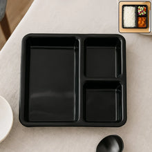 Plastic Multi - Compartment Meal Serving Tray – 3 - Section Rectangular Dining Plate (1 Pc / Black) - justgrabit.in | Just Grab It