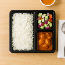 Plastic Multi - Compartment Meal Serving Tray – 3 - Section Rectangular Dining Plate (1 Pc / Black) - justgrabit.in | Just Grab It
