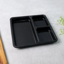 Plastic Multi - Compartment Meal Serving Tray – 3 - Section Rectangular Dining Plate (1 Pc / Black) - justgrabit.in | Just Grab It