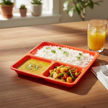 Plastic 3 - Compartment Rectangular Meal Serving Tray / Plates (1 Pc) - justgrabit.in | Just Grab It