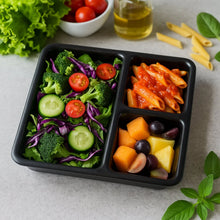 Plastic Multi - Compartment Meal Serving Tray – 3 - Section Rectangular Dining Plate (1 Pc / Black) - justgrabit.in | Just Grab It