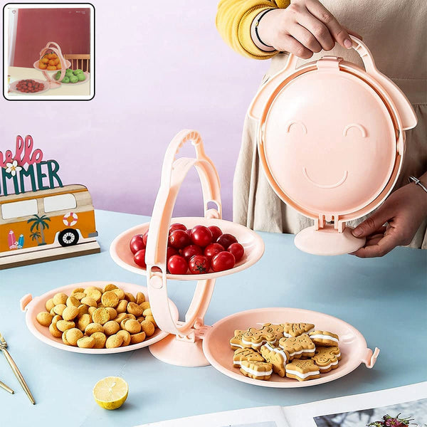 3 - Layer Foldable Multi - Purpose Snack, Fruit & Dessert Serving Stand (1 Pc) - justgrabit.in | Just Grab It