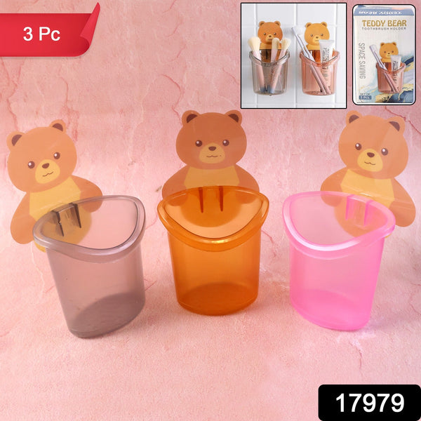 Cute Teddy Bear Toothbrush Holder for Kids (3 Pc Set) - justgrabit.in | Just Grab It
