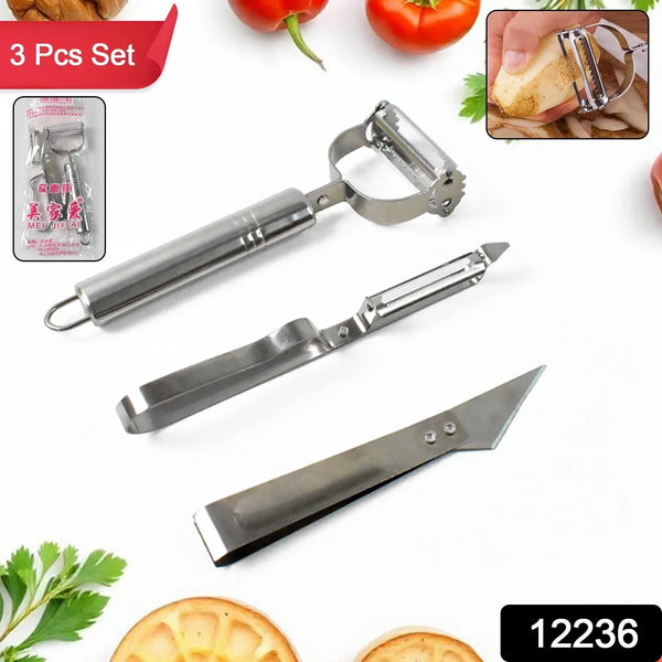 3 In 1 Stainless Steel Vegetable and Fruit Peeler Set (3 Pcs Set) - Justgrabit Inc.