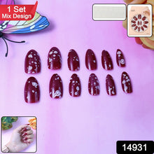 Premium Burgundy Artificial Nai fake nails - (Mix Design / 1 Set) - justgrabit.in | Just Grab It