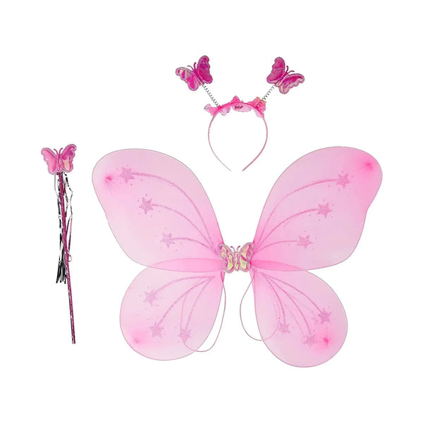 Baby Girl's Fairy Nylon Butterfly Wings Costume Butterfly Fairy Angel Wing| Wand And Hairband Multi - Color For Party (1pc) - justgrabit.in | Just Grab It