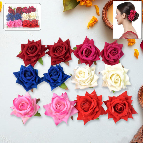 Colourful Flowing Flower Hair Pin (12 Pcs Set / Mix Color), Hair accessories - justgrabit.in | Just Grab It