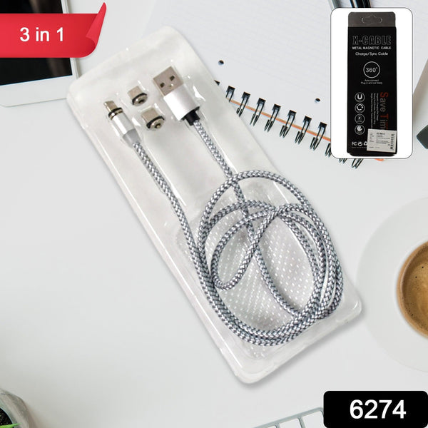 3 in 1 Magnetic Multi Charging Cable (1 Pc) - justgrabit.in | Just Grab It
