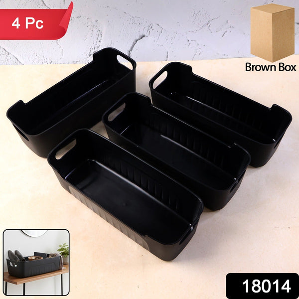 Black Plastic Storage Basket Tray Set (4 Pcs) - justgrabit.in | Just Grab It