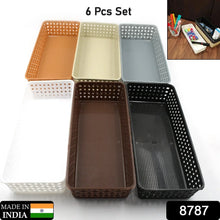 Plastic Multipurpose Desk Organizer Tray Office Drawer Dividers Storage Bins for Kitchen, Bathroom, Office, Makeup, Bedroom Dresser, Craft Basket Rack Multicolour (6 Pcs Set) - Justgrabit Inc.