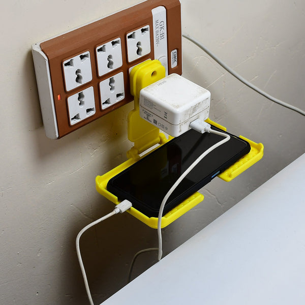 Multi - Purpose Yellow Wall Holder Stand for Mobile Charging - justgrabit.in | Just Grab It