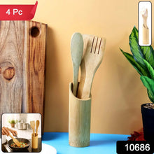 Eco - Friendly Bamboo Spatula Set with Holder (4 Pc) - justgrabit.in | Just Grab It