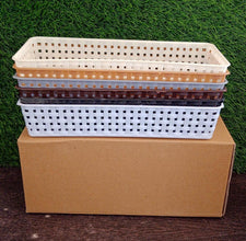 Plastic Multipurpose Desk Organizer Tray Office Drawer Dividers Storage Bins for Kitchen, Bathroom, Office, Makeup, Bedroom Dresser, Craft Basket Rack Multicolour (6 Pcs Set) - Justgrabit Inc.