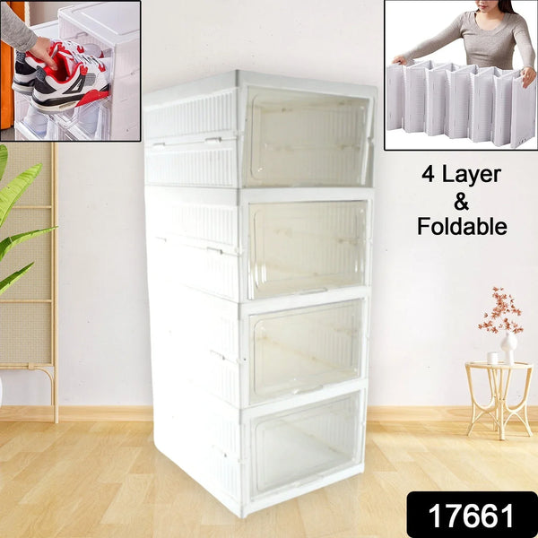 Stackable Multifunctional Storage, for Clothes Foldable Drawer Shelf Basket Utility Cart Rack Storage Organizer Cart for Kitchen, Pantry Closet, Bedroom, Bathroom, Laundry (4 Layer / 1 Pc) - justgrabit.in | Just Grab It