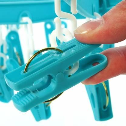 Plastic Round Cloth Drying Stand Hanger with 18 Clips (Multicolour) - Justgrabit Inc.
