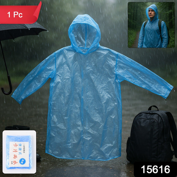 Ultra Lightweight Disposable Raincoat with Hood for Adults (1 Pc) - justgrabit.in | Just Grab It