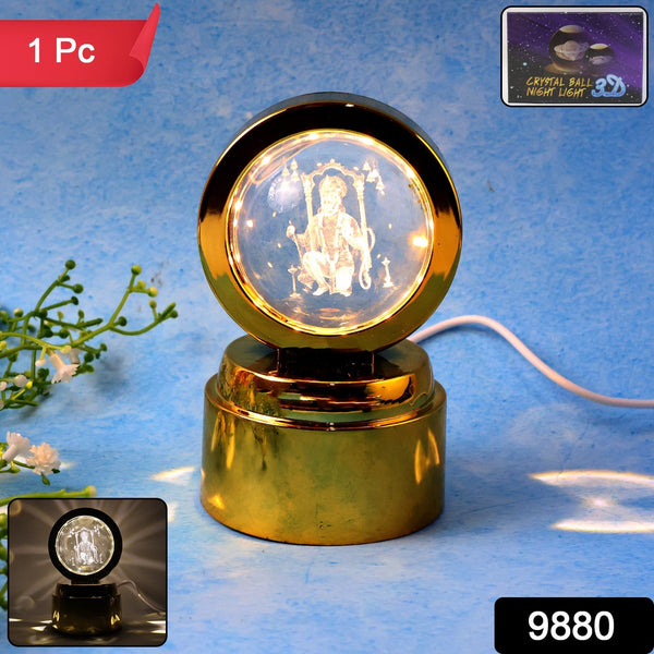 Bajrang Bali 3D Crystal Ball Night Light with LED Illumination (1 Pc) - justgrabit.in | Just Grab It