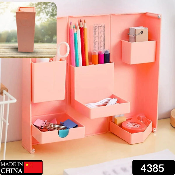 Multi - Purpose Pen Holder, Foldable Magnetic Kawaii Desk Pen Holder Pencil Makeup Storage Box Desktop Organizer Stand Case School Office Stationery - justgrabit.in | Just Grab It