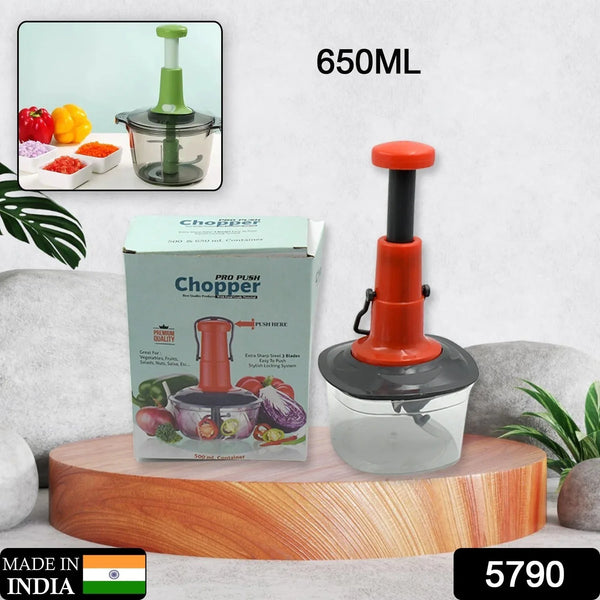Manual Food Chopper (650ml): 3 Stainless Steel Blades, Locking System, Anti - Slip Base - Justgrabit Inc.