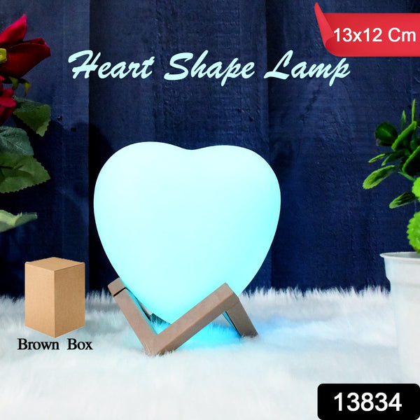 3D Heart Shape Moon Night Lamp with Plastic Stand (13 x12 Cm / 1 Pc) - justgrabit.in | Just Grab It