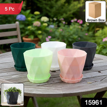 Diamond Design Plastic Flower Pot Set with Drain Tray (5 Pc) - justgrabit.in | Just Grab It