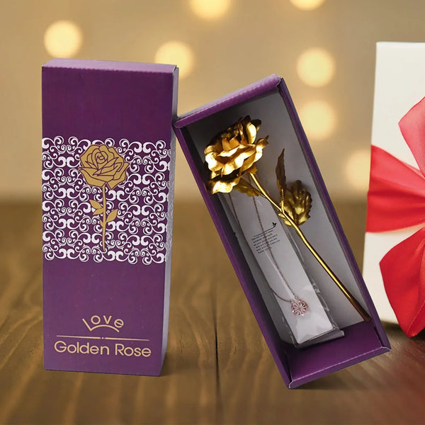 Golden Rose & Necklace Set Perfect Gift Set - Justgrabit Inc.