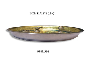 Stainless Steel Pooja thali Decorate with Golden Chain Colourful Diamond Chain Pearl Fancy Stones - Justgrabit Inc.