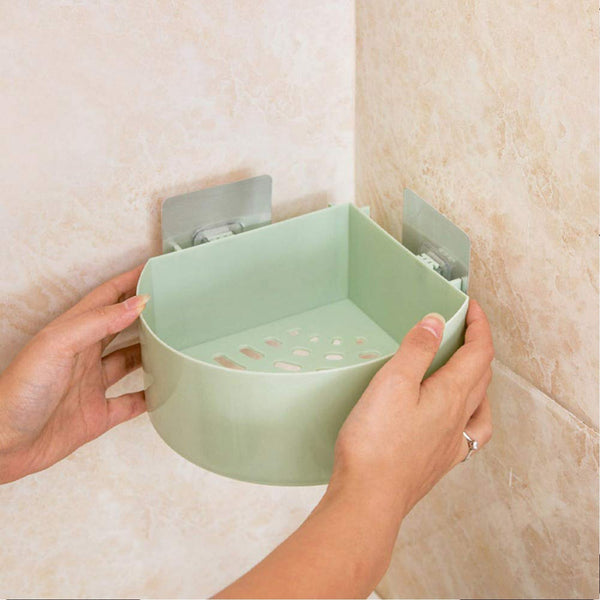 Corner Shelf Bathroom Kitchen Rack Self Adhesive Wall Mount Storage Basket - justgrabit.in | Just Grab It