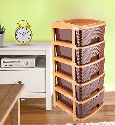 5tier Plastic Modular Drawer System For Multiple Use (Brown colour) - Justgrabit Inc.