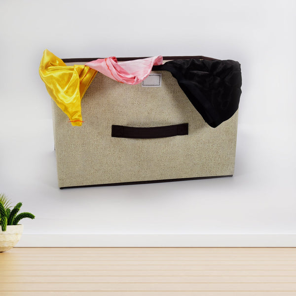 Foldable Storage Box with Lid and Handles Cotton Linen Organizer for Nursery - justgrabit.in | Just Grab It
