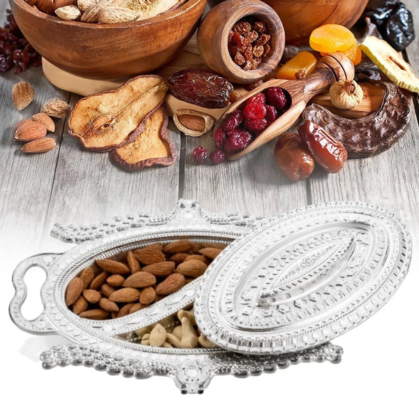 Plastic Peacock Dry Fruit Silver Finish Serving Tray - Justgrabit Inc.