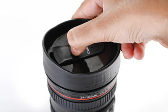 Camera Lens Shaped Coffee Mug Flask With Lid - Justgrabit Inc.