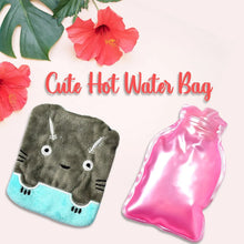 Grey Cat Print Small Hot Water Bag with Cover for Pain Relief - Justgrabit Inc.