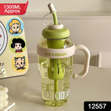 Approx 1300ML Large Capacity Cute Ice Cream Themed Water Bottle with Handle, Straw - justgrabit.in | Just Grab It