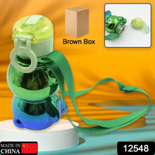 Cute Plastic Water Bottle with Strap & Stickers | Kids School Water Bottle with Straw (1 Pc) - Justgrabit Inc.