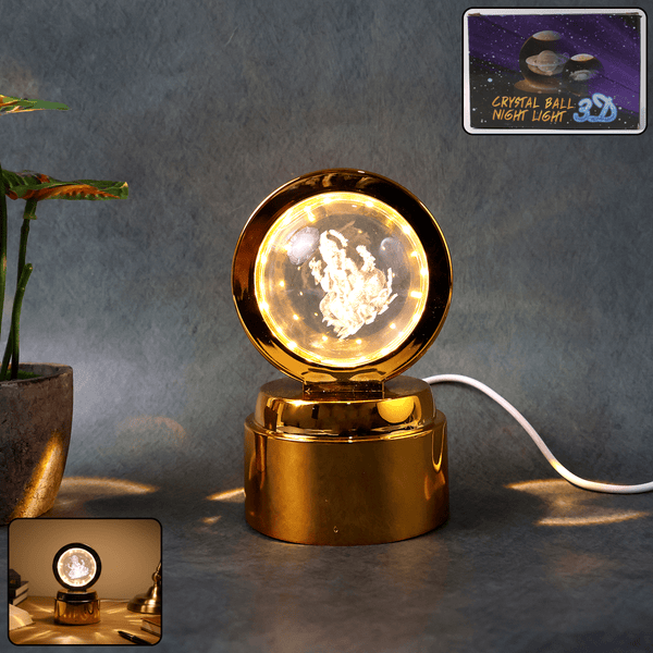 Ganpati Bapa 3D Crystal Ball Night Light with LED Illumination (1 Pc) - justgrabit.in | Just Grab It