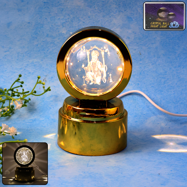 Bajrang Bali 3D Crystal Ball Night Light with LED Illumination (1 Pc) - justgrabit.in | Just Grab It