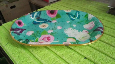 Big Plastic Flower Printed Design Serving Tray (1 Pc / 35 x 24 CM / Mix Color) - justgrabit.in | Just Grab It