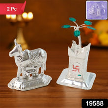 Silver - Plated Kamdhenu Cow & Tulsi Plant Pair – Pooja & Home Décor - Justgrabit Inc.