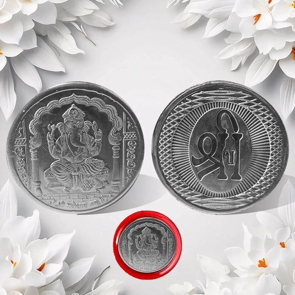 Ganesh Ji, Silver color Coin for Gift & Pooja | Silver Coin | Silver Coin / Diwali Gift (1 Pc / (Metal is not silver) - Justgrabit Inc.