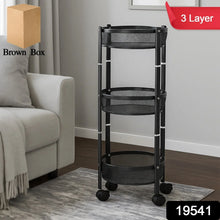 3 - Layer Round Metal Mesh Utility Storage Trolley with Wheels - Justgrabit Inc.